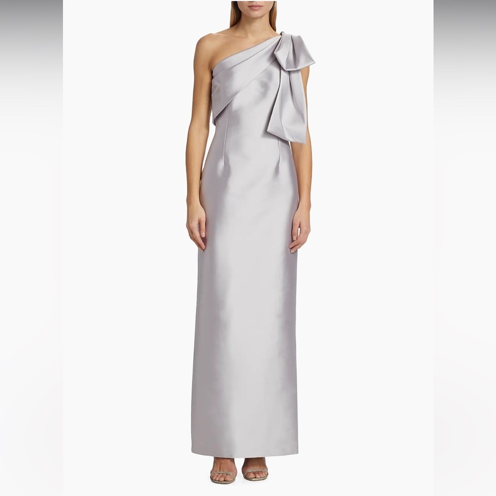Sachin & Babi Bonnie Satin One-Shoulder Gown Silver